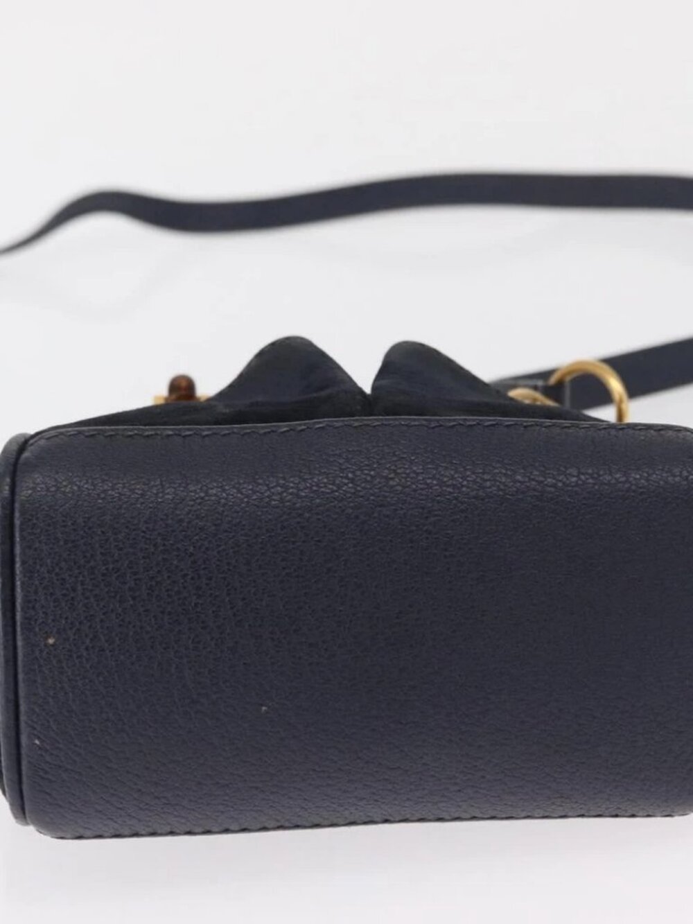 GUCCI Bamboo Hand Bag Suede 2way Navy Gold - Picture 6 of 15